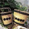 Black Flowers Wicker Bag